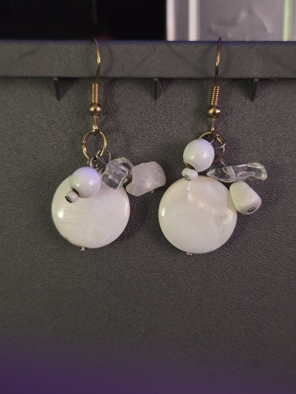 Handcrafted White Shell Disc Drop Earrings - Brand Unspecified
